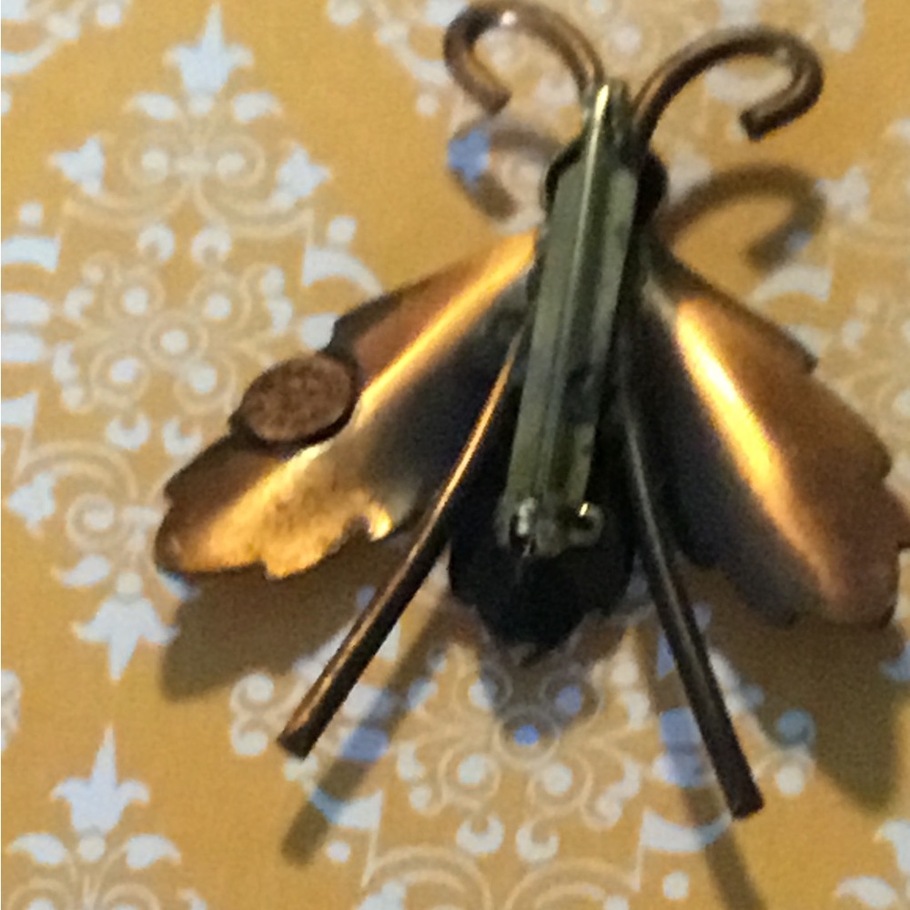 Vintage Solid Copper Textured Bug Pin - image 2